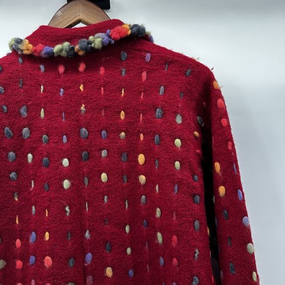 Design Options Cardigan Sweater Womens Large Red Multicolor Art Button Wool - Picture 9 of 15